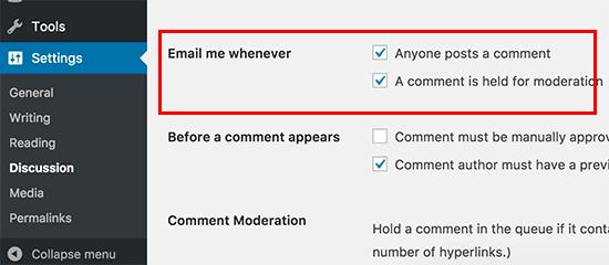 Turn off comment notification emails