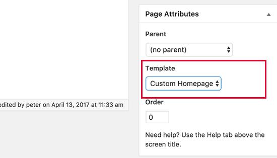 Custom home page template