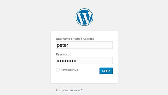WordPress login screen
