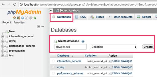 Creating a MySQL database for your local WordPress site