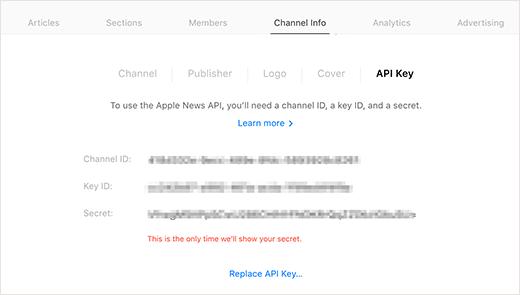 Apple news API keys