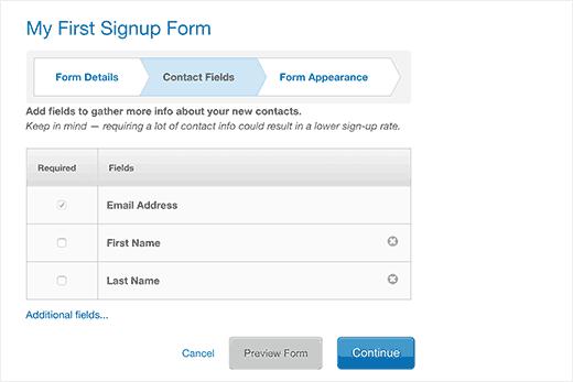 Add fields to your email signup form