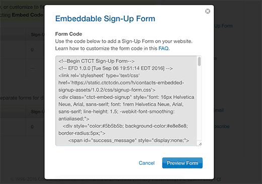 Embed code for your signup form
