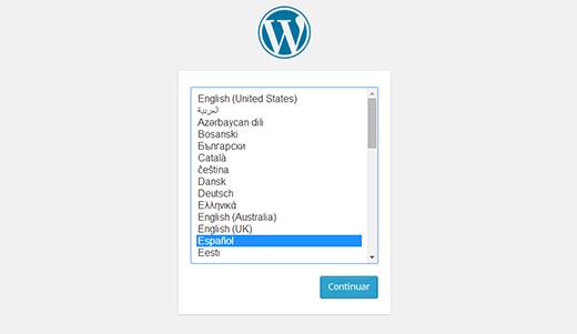WordPress allows you to select language during installation