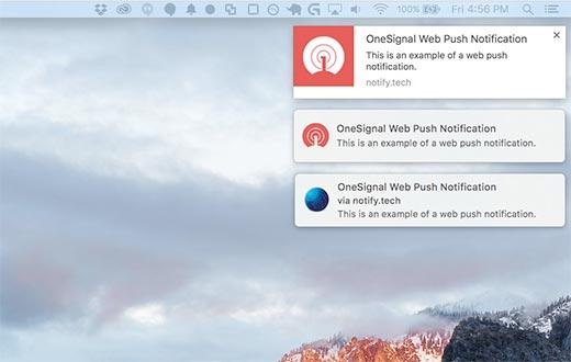Web push notifications displayed on Desktop with Google Chrome, Firefox, and Safari web browsers