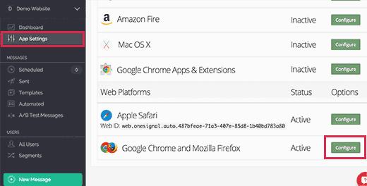 Configure web push notifications for Chrome and Firefox