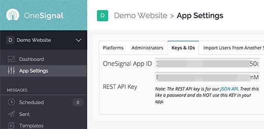 App ID and Rest API Key