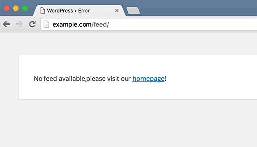 Feeds disabled error page in WordPress