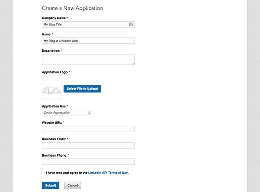 Create new app application form