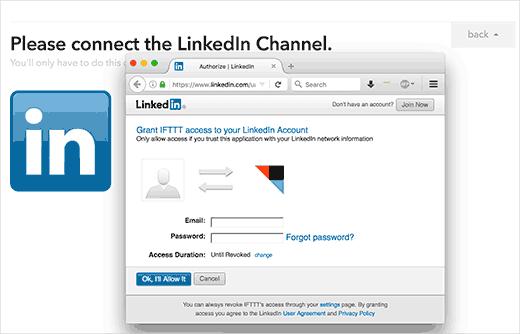 Authorize IFTTT to access your LinkedIn account