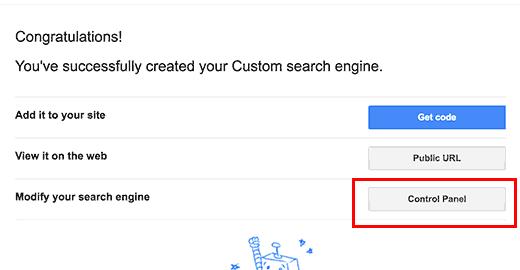 go to Google custom search engine