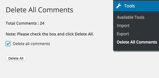 Deleting all WordPress comments using a plugin