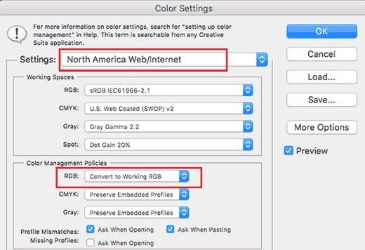 Changing color management policies in Adobe Photoshop