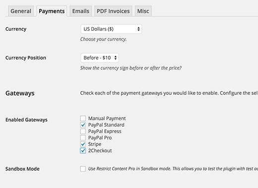 Setting up payments in Restrict Content Pro