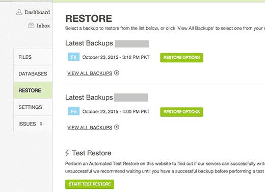 Site restore from backups on CodeGuard