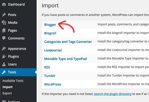 Blogger import tool in WordPress