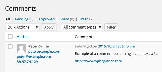 Auto-linked clickable text URL in WordPress comments