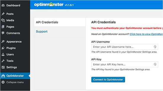 Enter your OptinMonster API key