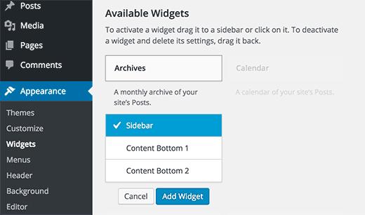 动画演示如何将Widget拖放到WordPress中的侧边栏