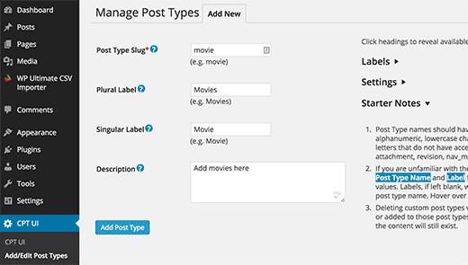 Creating post type in CPT UI