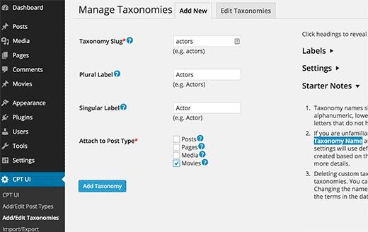 Create Taxonomy in CPT UI plugin