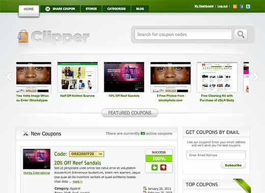 Clipper coupons theme for WordPress