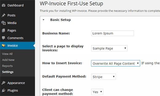 Configuring WP-Invoice settings