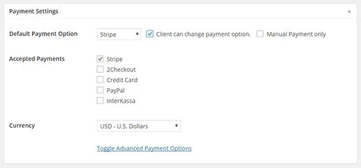 Setting payment options for a single invoice