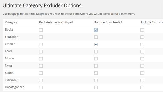 Exclude specific categories from RSS feed in WordPress