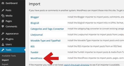Click on WordPress to install WordPress importer