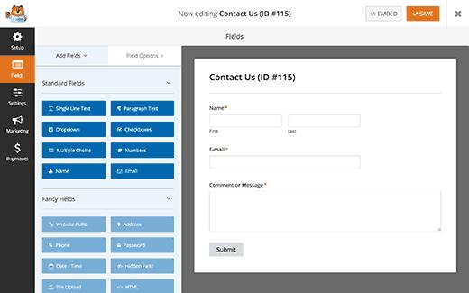 Editing contact form fields