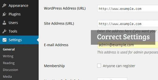 Correct WordPress URL Settings