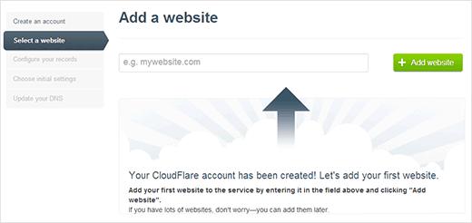 CloudFlare Add Your Website