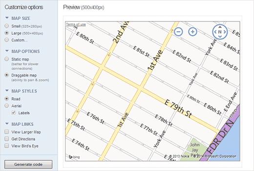 Generate Bing Map Embed Code
