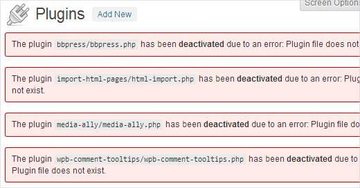 Plugins deactivated in WordPress