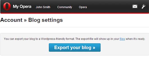 Export your My Opera blog