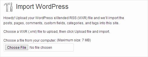 Upload your My Opera export file to import it into WordPress