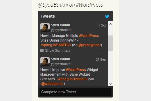 Showing tweets by a user on specific keyword or hashtag
