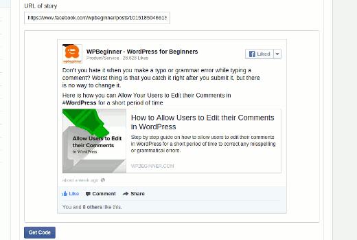 Getting code to manually embed Facebook posts in WordPress