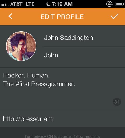 Editing your Pressgram profile