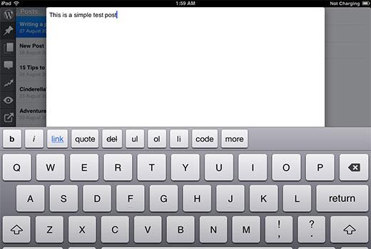 Writing a post in WordPress app for iPhone or iPad