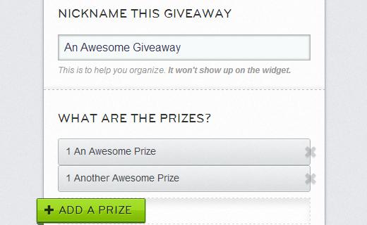 Enter a name for your giveaway and add prizes