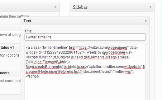 Adding Twitter widget code in a WordPress sidebar widget