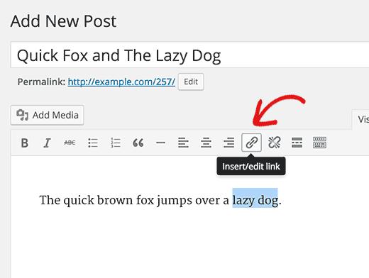 Insert link button in WordPress visual editor