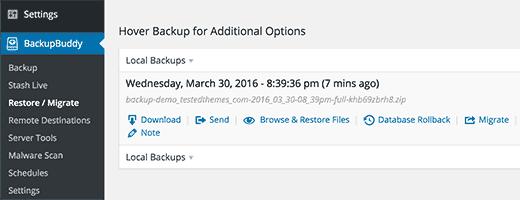 Restore files and database from backup