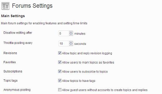bbPress forums settings page