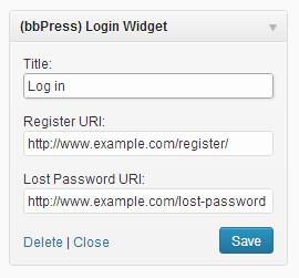 bbPress log in widget settings