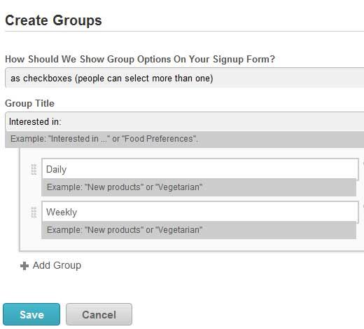 MailChimp Create Groups