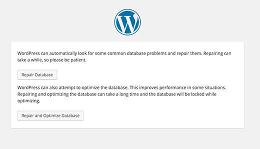 Repair database in WordPress