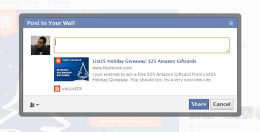 List25 Giveaway Share Popup